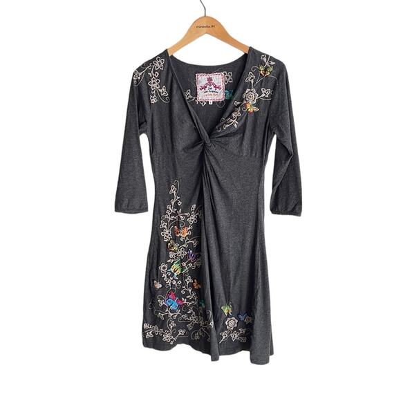 JOHNNY WAS Twist Front Embroidered Butterfly Dress - Picture 1 of 15